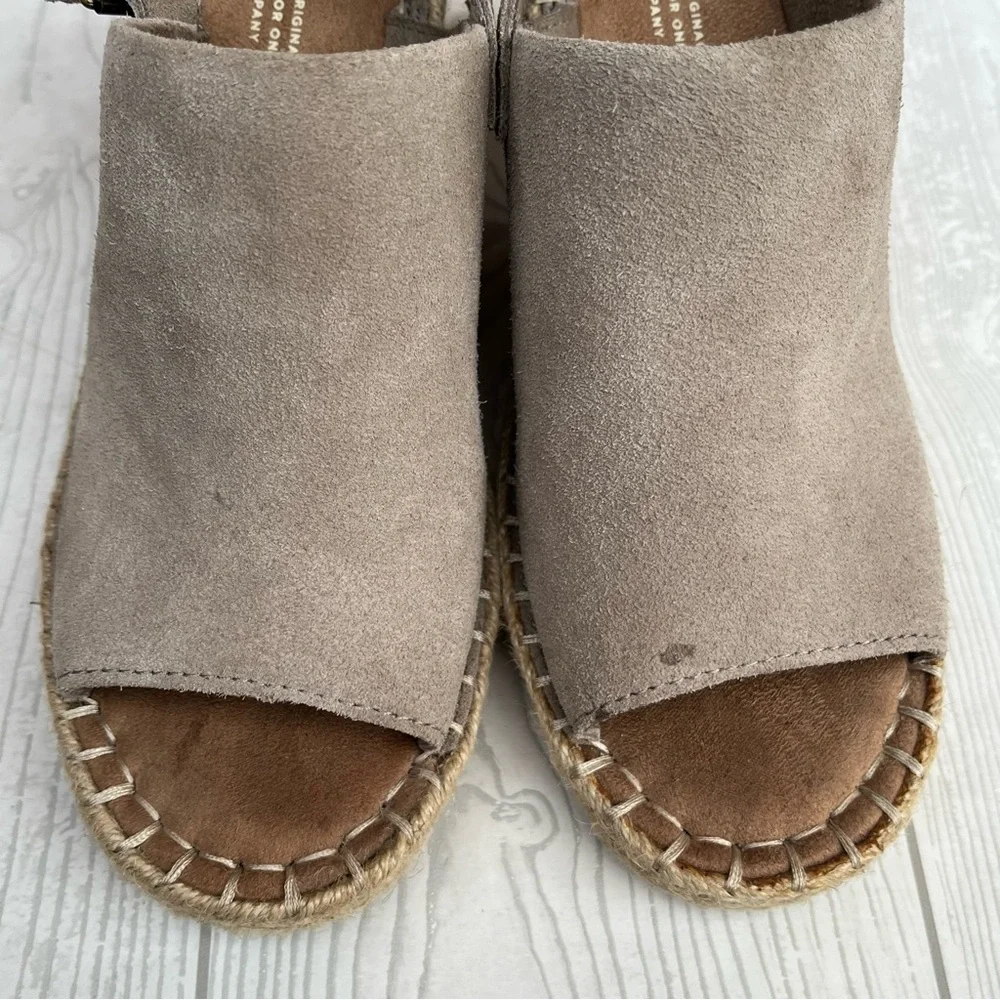 TOMS Monica Wedge Espadrille Sandals Desert Taupe Suede Size 9.5 M